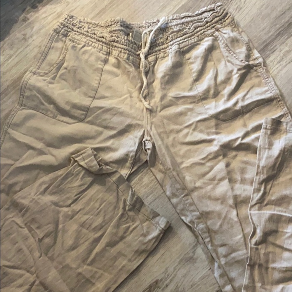 Tan wide legged pants, size Large